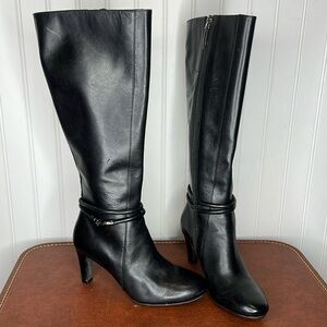 Ecco Sleek Nephi Black Zip Tall Boots Size EU 35